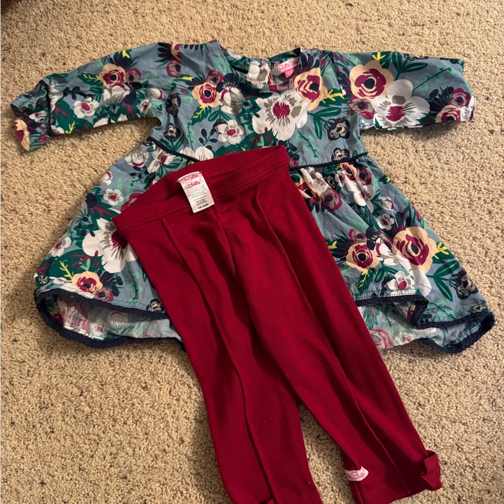 Ruffle Butts Floral Dress with Red Leggings